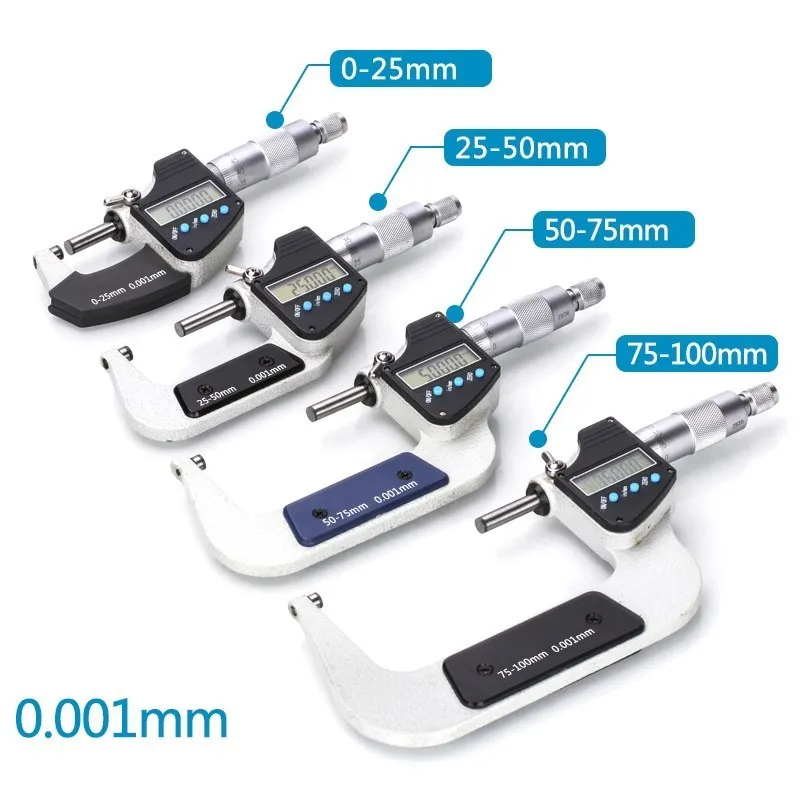  Micrometer Digital Caliper 0.001mm Electronic Outside Micrometer with LCD Screen Gauge Measuring Tools 0-25/50/75/100mm