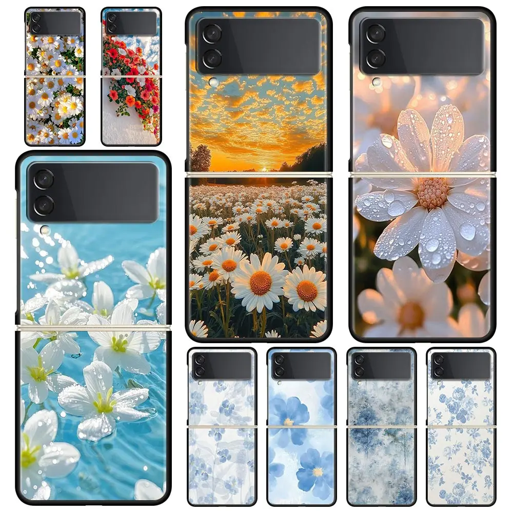 Phone Case for Samsung Galaxy Z Flip 3 4 5 6 7 Folding Shell For Samsung Z Flip4 Flip5 PC Hard Cover Soft Pale Little Flower