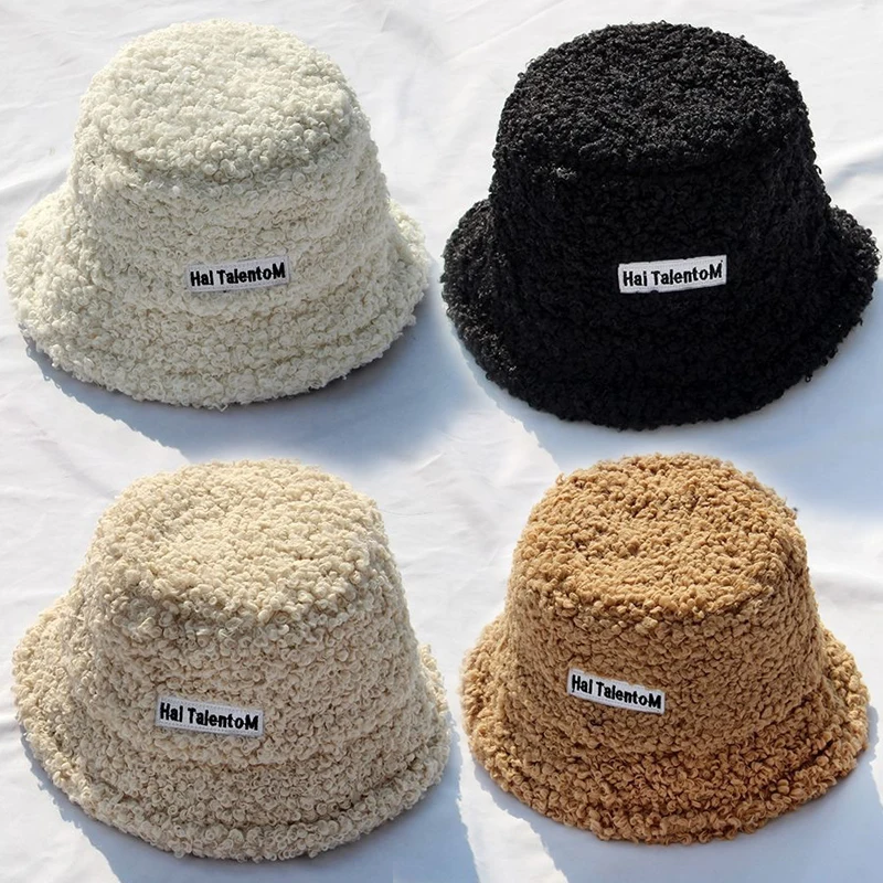 7 Colors Soft Berber Fleece Bucket Hat Plush Lamb Wool Winter Warm Fisherman Hat Women Girls Autumn Outdoor Panama Casual Caps