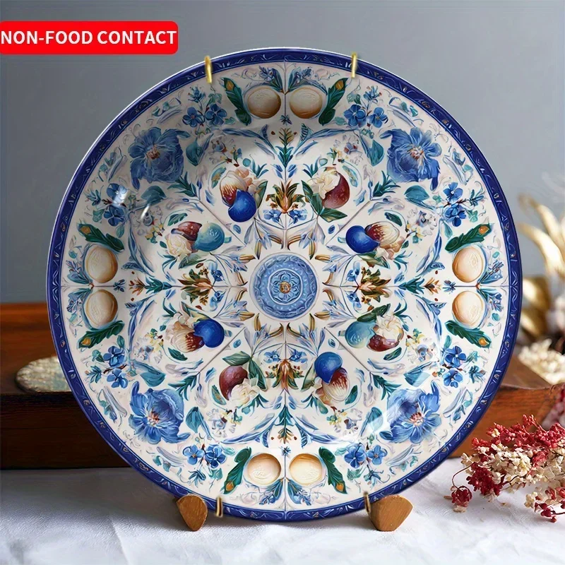 Elegant Ceramic Decorative Plate - Floral & Fruit Design, Non-Food Contact, Perfect for Home, Living Room, Study, Christmas,
