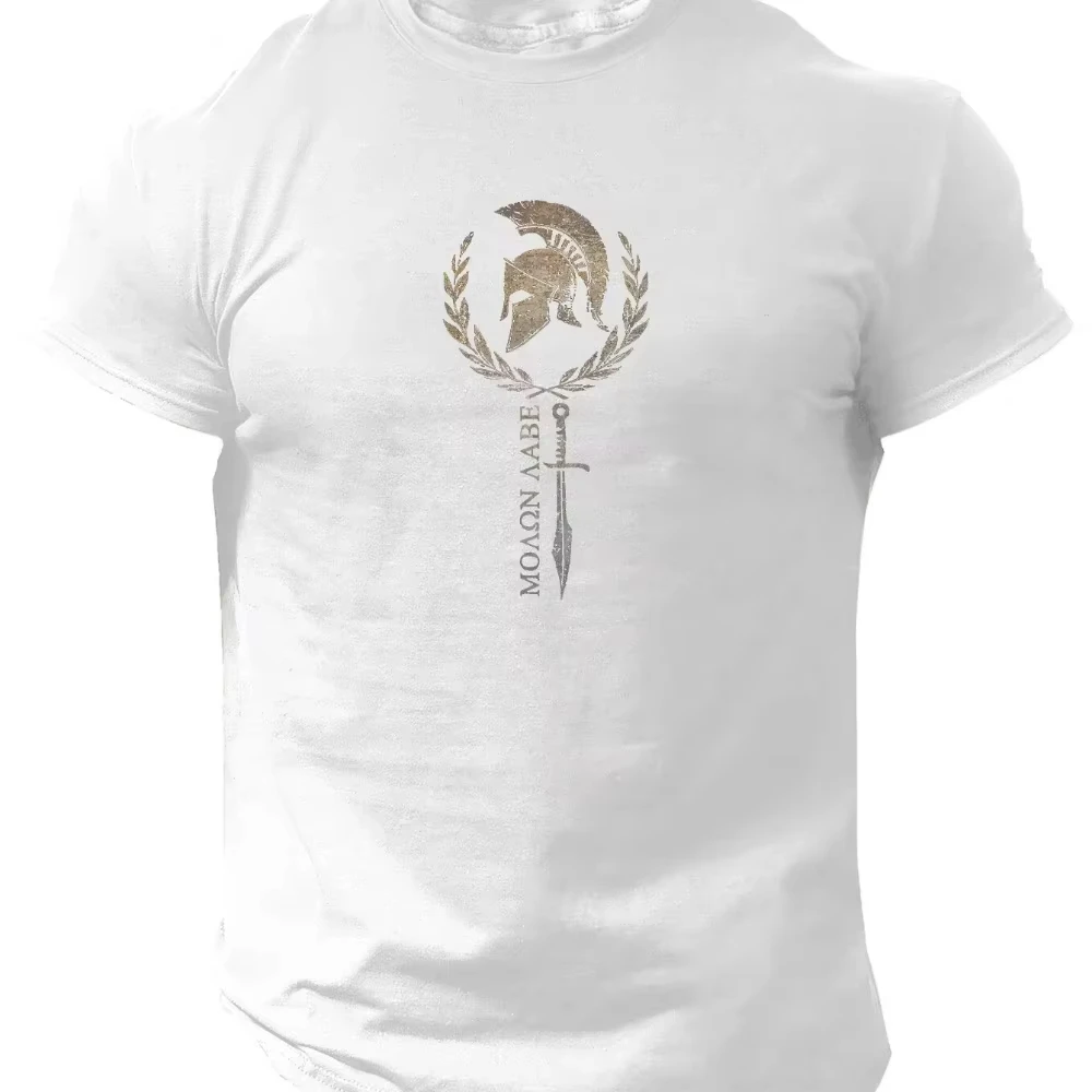Men'S Short-Sleeved Top with A Spartan Spirit Design for Spring and Summer, Featuring A Casual Style That Is Comfortable