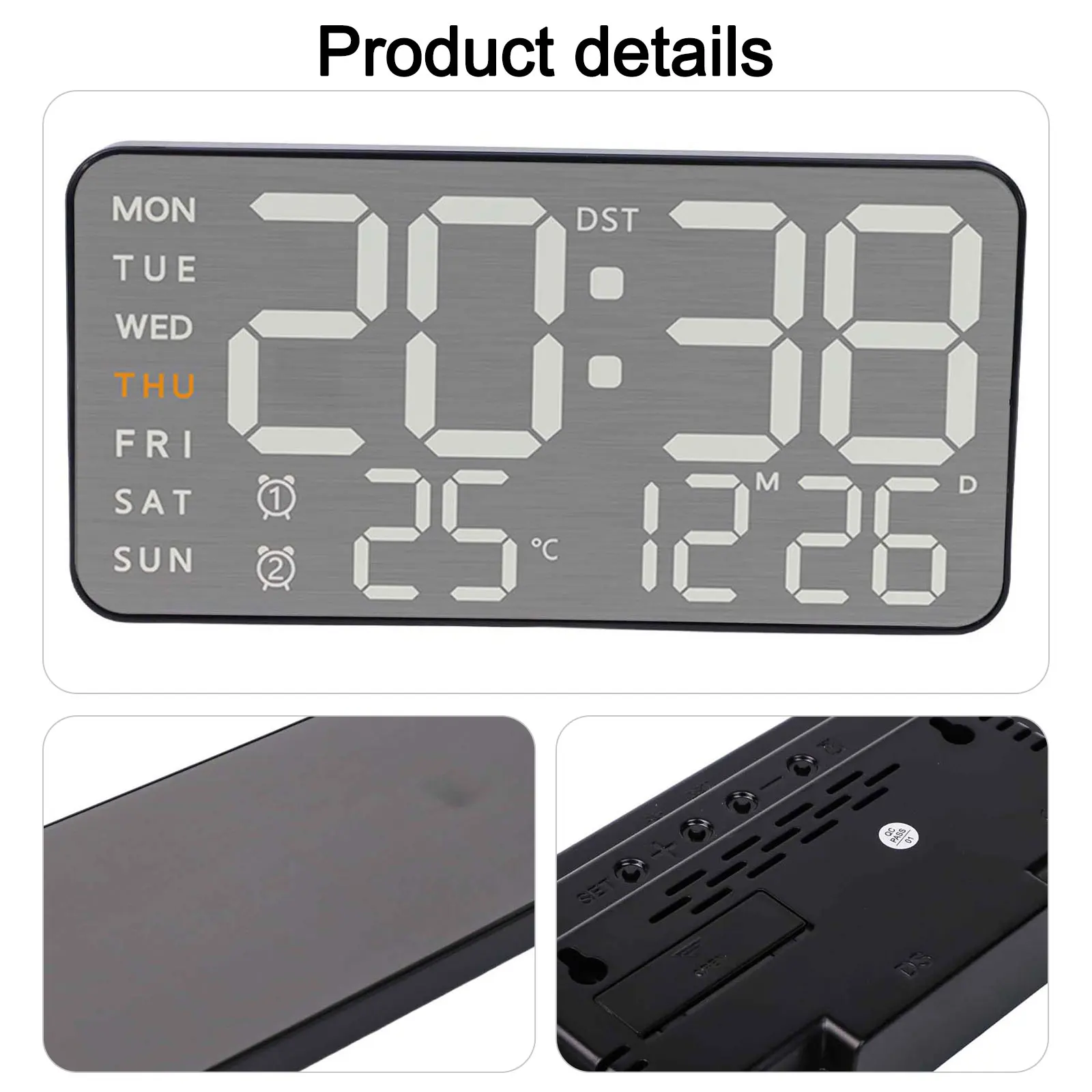 

Для спальни, дома, матовые часы, цифровые настенные часы, 21,5*11 см, будильник с дисплеем календаря, автоматическая светочувствительность