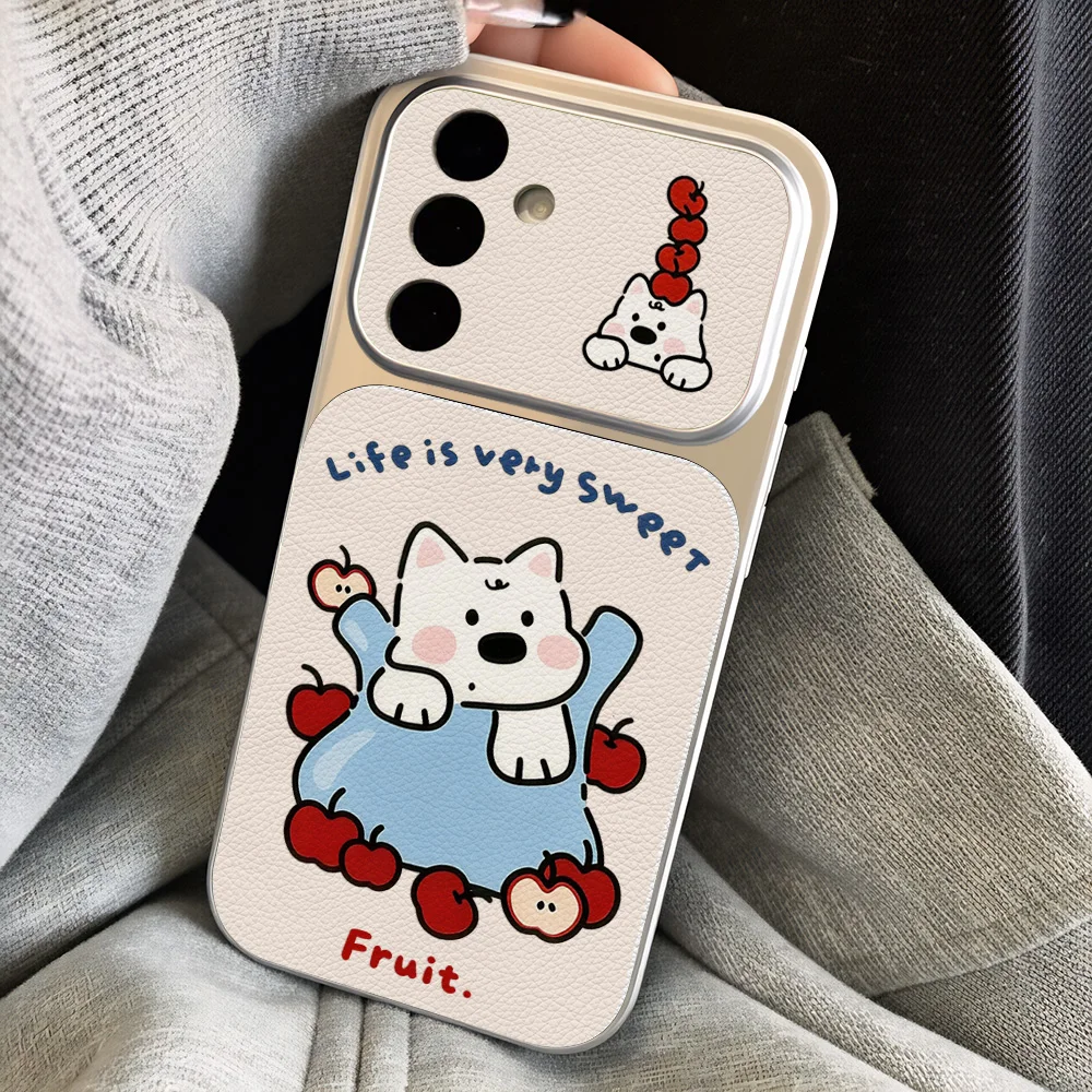 Cute White Puppy Phone Case For Samsung A56 A36 A27 A26 A57 A17 A07 A37 A55 A16 S26 Ultra S24 FE S25 Leather Soft Lanyard Cover view 4