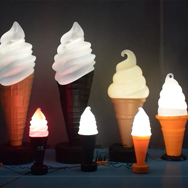 1PC 120/95/60cm Giant Ice Cream Sculpture Model Lamp with Power Supply Dessert shop  coffee shop bar  restaurant  LED lights