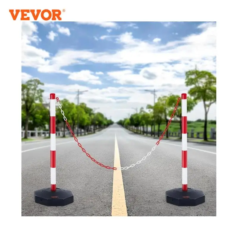VEVOR Paletti Stradali Paletti di Segnalazione con Catena 2 Pezzi Catena 2,4m, Paletti di Segnalazione per Marciapiedi, Set di Paletti Barriera Stradale Rossi Bianchi Base Riempibile con Acqua Sabbia