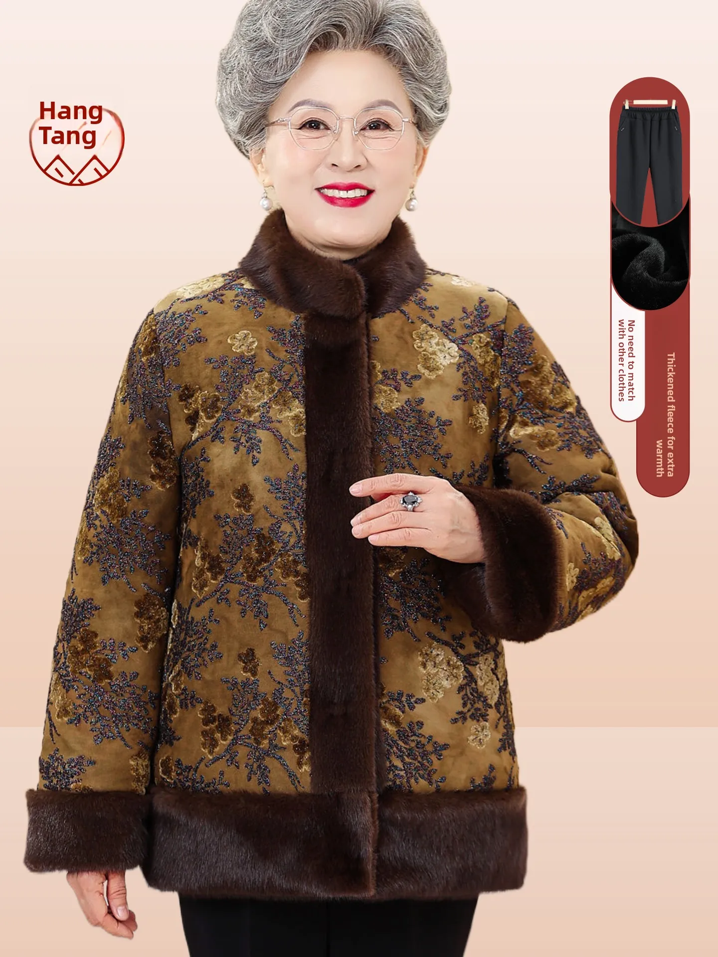 معطف نسائي من الفرو الصناعي الصيني الدافئ للشتاء، سترة قطنية للسيدات متوسطات العمر