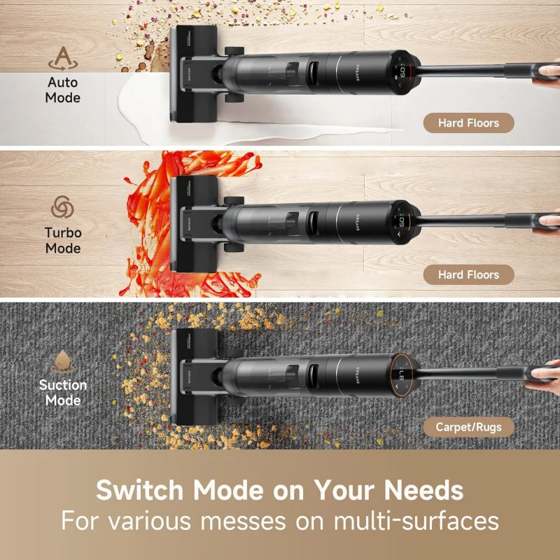 DEAME H12S draadloze stofzuiger, stofzuiger en dweil tegelijkertijd, nat droog vacuüm voor harde vloeren, randreiniging, hete luchtdrogen, smart
