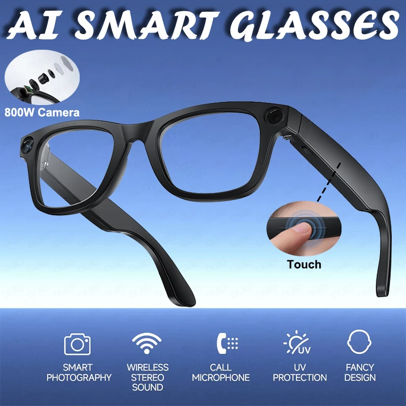 

Новые очки для камеры 800 Вт для мужчин и женщин, 1080P HD видеозапись, перевод в реальном времени, беспроводные звонки, умные очки с искусственным интеллектом голоса и сенсорным управлением