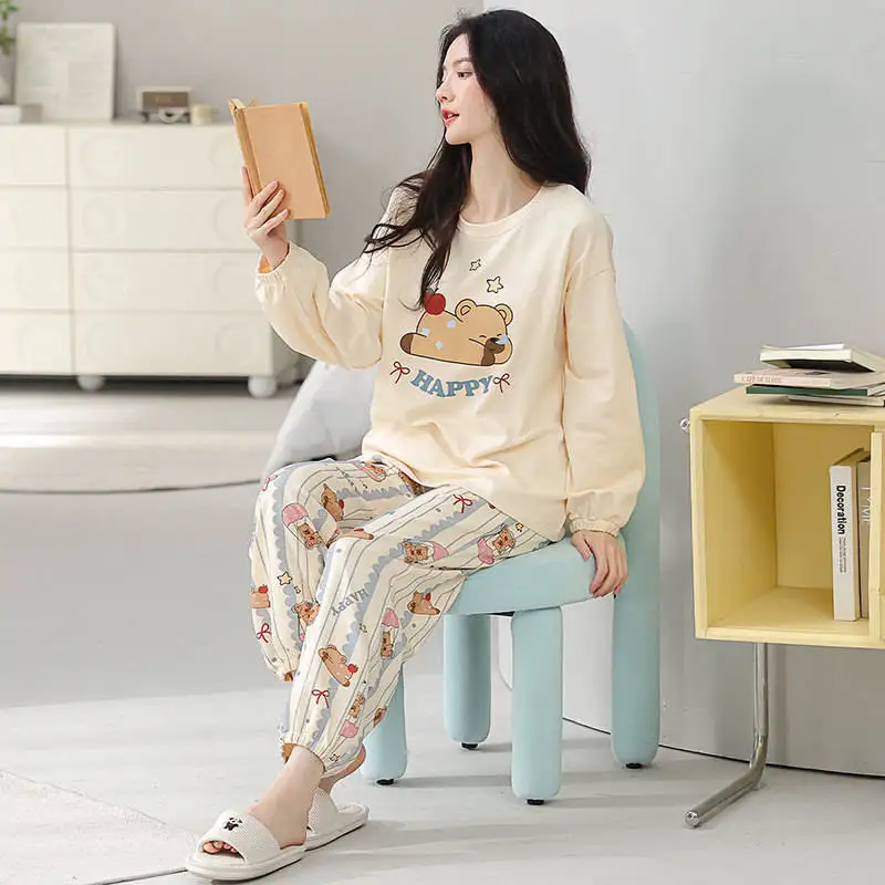 

Pajama Sets Gray Women Bamboo Pink Flower Suit Island Romantic Mothers Spring Loungewear Thin Soft Pocket Feature Off Shoulder