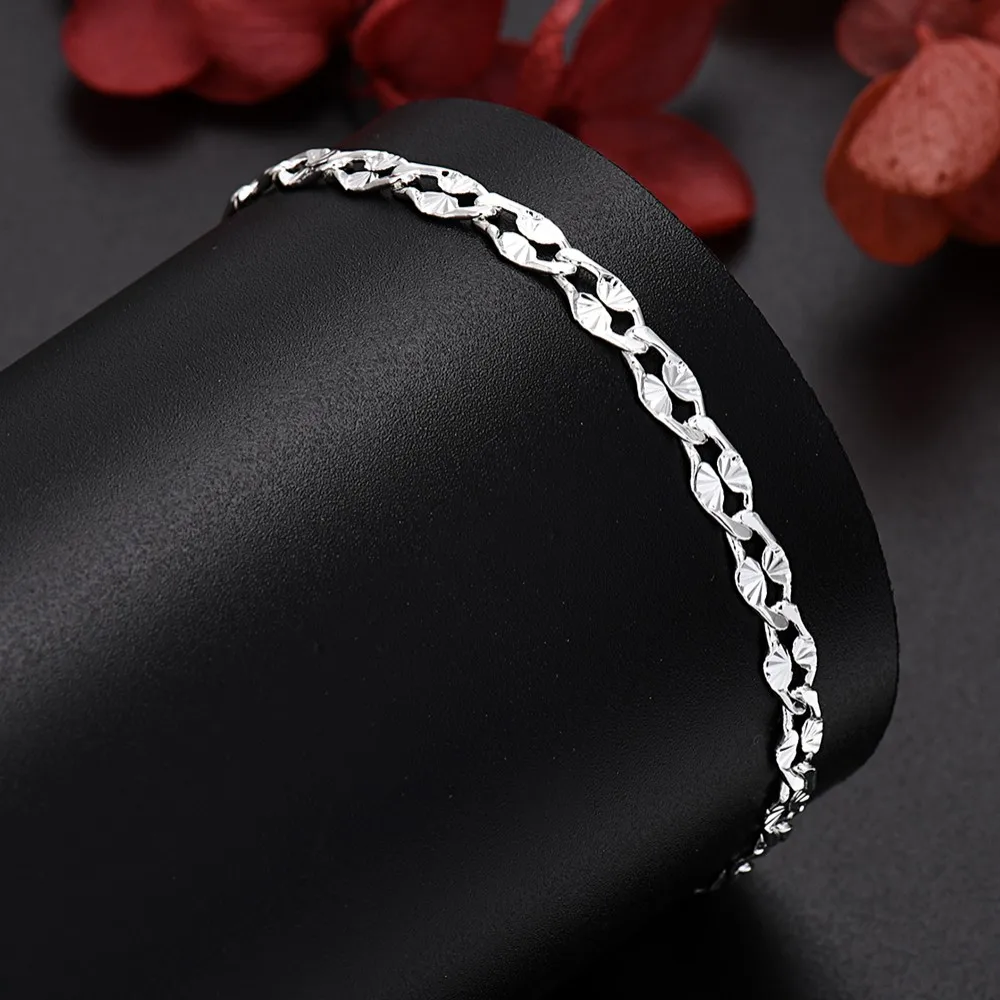 Diseñador de lujo Plata de Ley 925 pulseras de cadena personalizadas de 4MM para mujer hombre joyería de moda fiesta de boda regalos de vacaciones 18 + 4cm