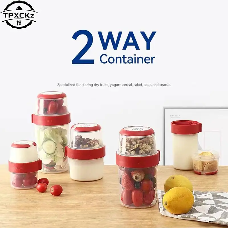 Fresh-keeping Food Container Fruit Salad Yogurt Box Kitchen Container For Cereals Double-layered Portable Travel Storage Jars