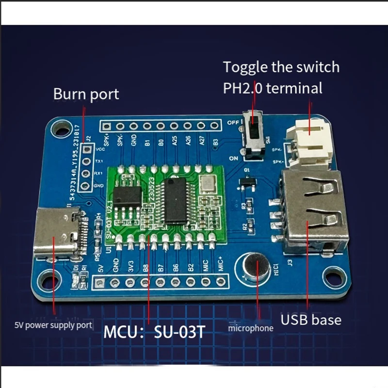 SU-03T ออฟไลน์ Speech Recognition Control ภาษาอังกฤษจีน Recognition สนับสนุน GPIO พอร์ตควบคุม Multi-Function โมดูล