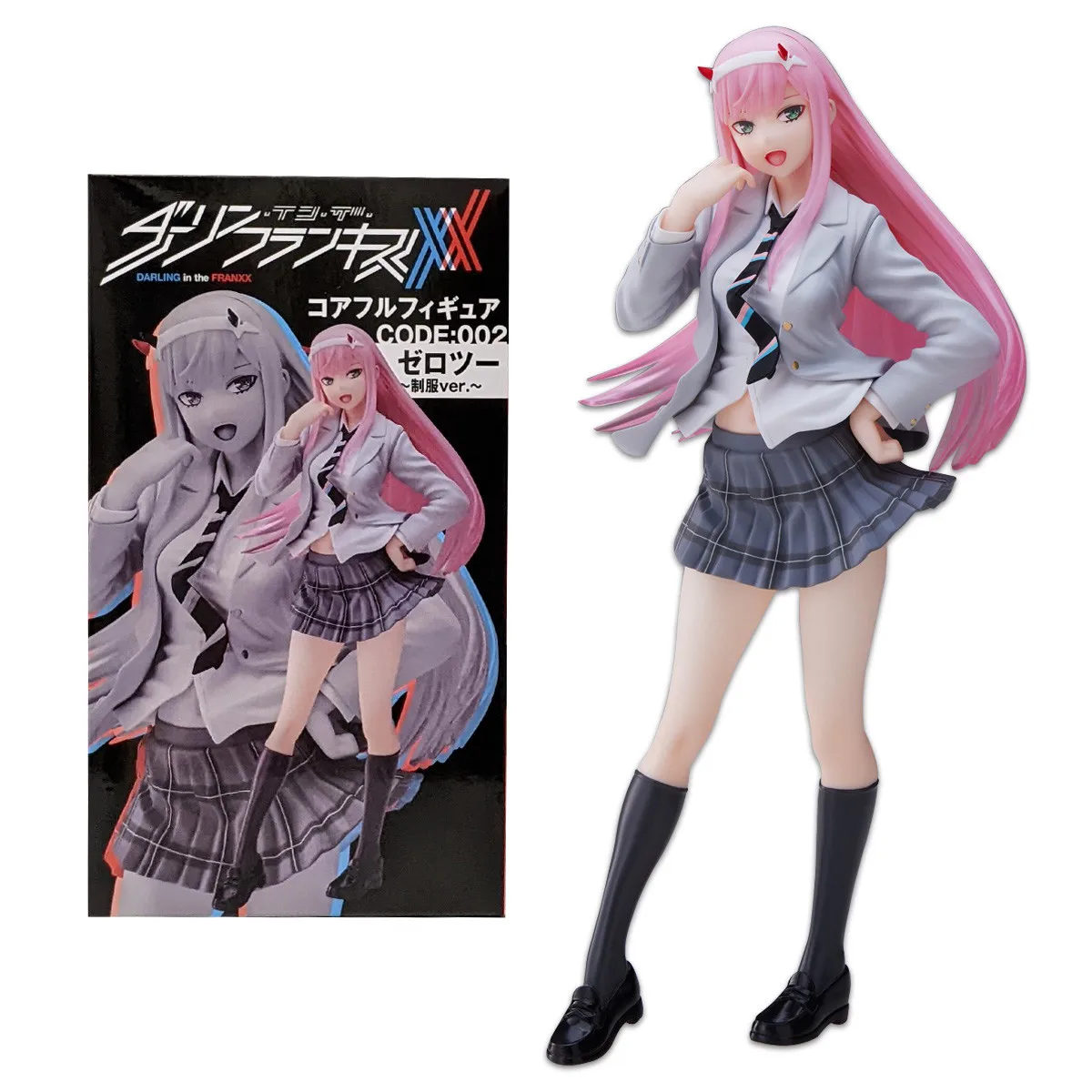 18.5CM Anime Darling in the FranXX Figure 02 ZERO TWO School Uniform Dress Up JK Skirt Model Toy Gift Collection PVC Standing