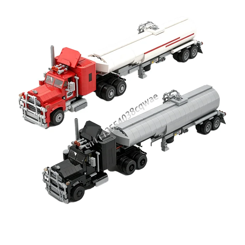 Classic Heavy Cabover Truck With Fuel Tank Semi Trailer Transport Vehicle MOC Blocks Display Model Birthday Gift For Collectors