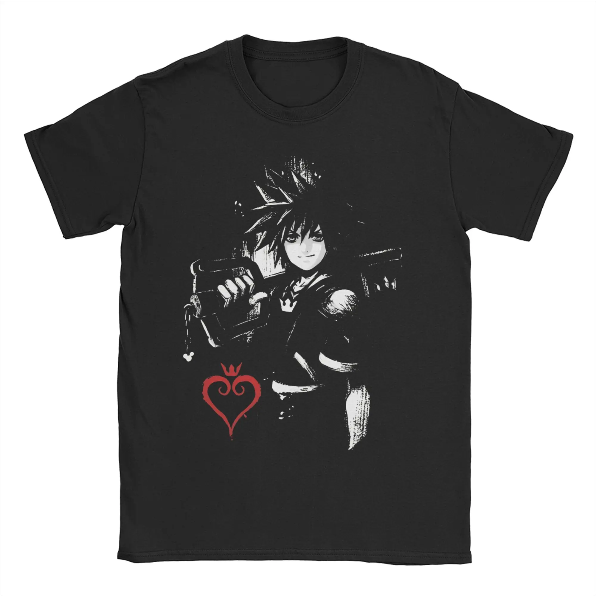 Sora Ink Kingdom Hearts Video Game Key Blade  T-Shirt for Men Women  Novelty Pure Cotton Tee Shirt Short Sleeve T Shirt Clothes