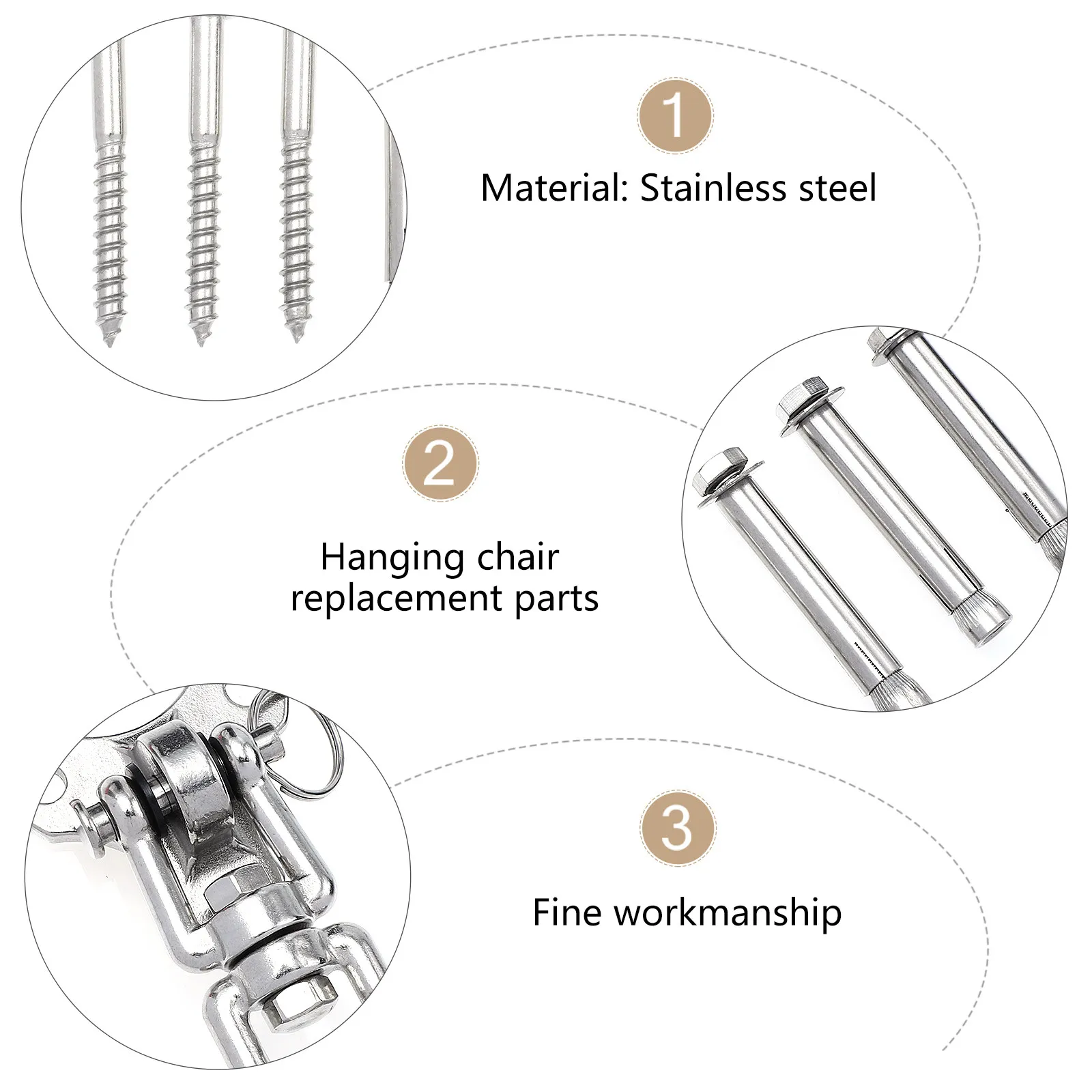 1Set Heavy-Duty Stainless Steel Hammock Hook Kit for Outdoor Indoor Swings Hanging Chairs Fitness Equipment Safe Replacement