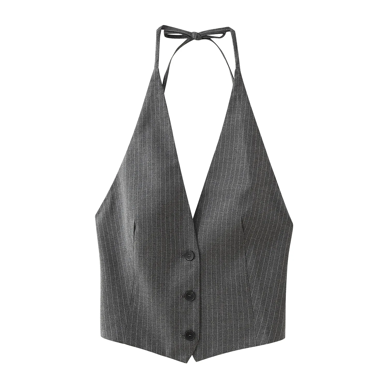 

Осенний новый женский жилет в европейском и американском стиле с бантом в тонкую полоску, оптовая продажа 4432852