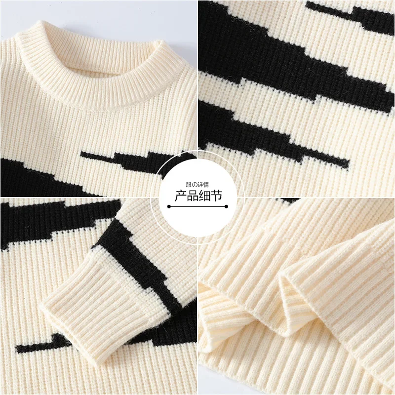 Japanese Retro Colorblocking Pullover Sweater for Men 2024 Autumn Winter New Round Neck Sweater Unisex Knit Sweater