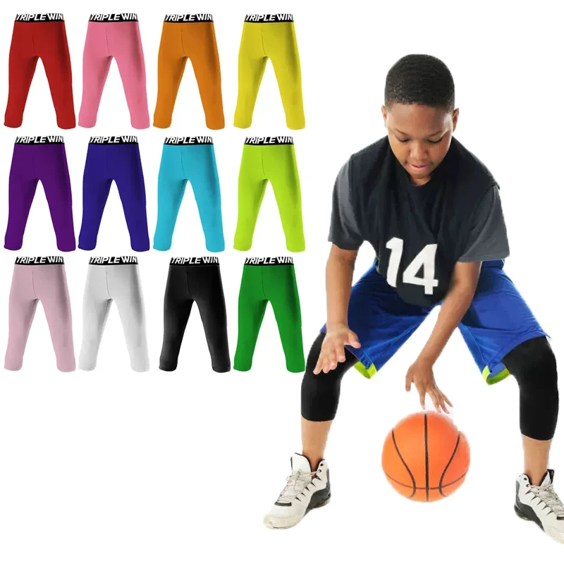 

Kids Boy Girl Capri Running Tights Pants Children Basketball Football Soccer Fitness Exercise Sport 3/4 Cropped Leggings Shorts