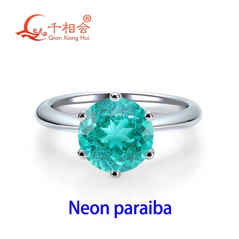 

S925 silver ring Colored lab grown 5-9mm Single Gemstone Ring lab grown YAG Paraiba Emerald & Padparadscha jewelry dating