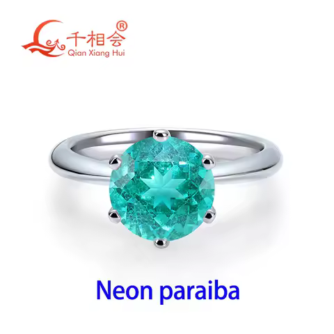 S925 silver ring Colored lab grown 5-9mm Single Gemstone Ring lab grown YAG Paraiba Emerald &amp; Padparadscha jewelry dating