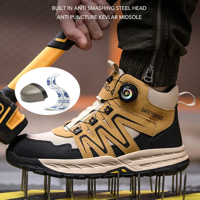 Rotating Button Male Shoes Adult Protective Shoes Safety Boots Men Work Sneakers Steel Toe Cap Security Indestructible Shoes New