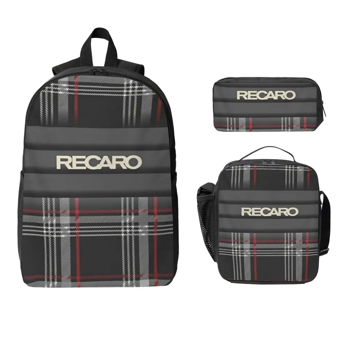 Tartan Plaid Recaros Backpack Student Boys Girls BookBag School Bag Computer Shoulder Bags 3ps Insulated Lunch Bag Pencil Case