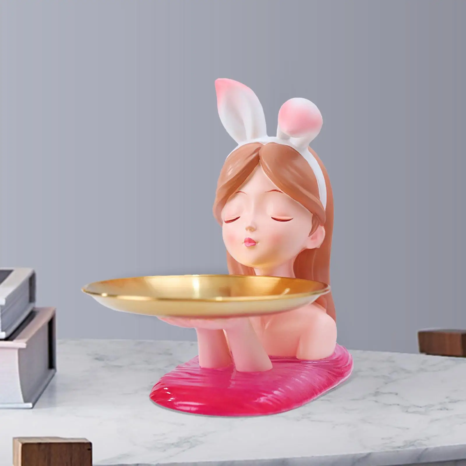 

Girl Figurine Storage Tray Statue Candy for Table Living Room Decoration