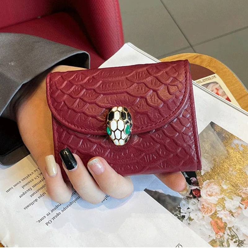 Leather Organ Card Package Ladies Ultra-Thin and Simple Snake Skin Compact Card Holder Degaussing Multi-Card Card Package