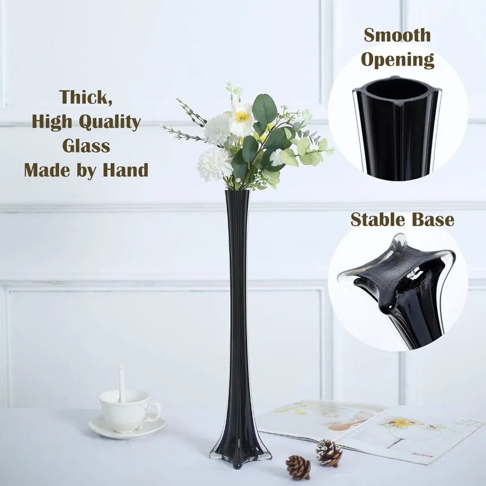 عبوة مكونة من 12 قطعة مركزية لمزهريات برج ايفل للزهور وحفلات الزفاف والديكور. (24 بوصة، أسود)