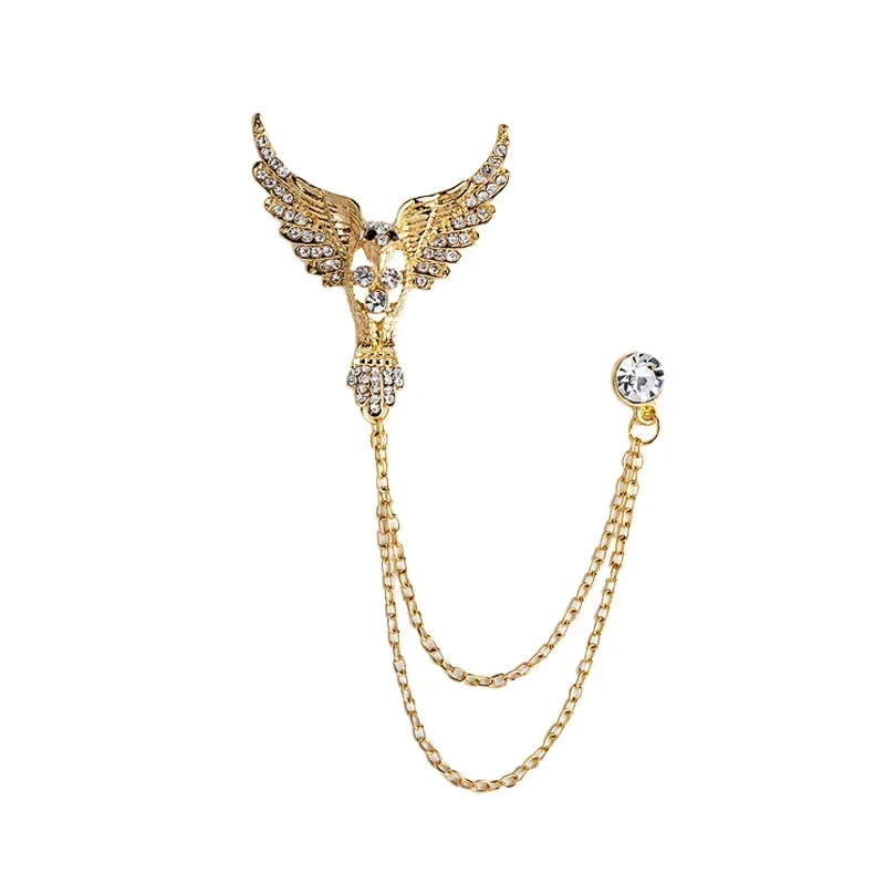 British Style Crown Angle Wings Tassel Chain Brooch Vintage Badge Cross Suit Lapel Pin Corsage Men Accessories Jewelry Luxury