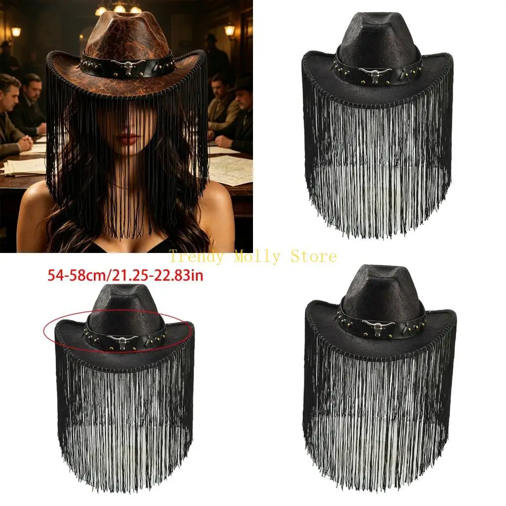 n5kb-western-themed-hat-brown-color-comfortable-breathable-cloth-adjustable-strap-outdoor-party-essential