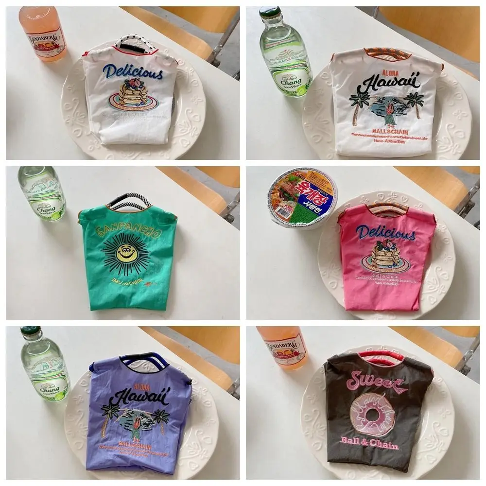 Japanese Ball Chain Embroidery Canvas Bag Kawaii Shopping Bag Printed Nylon Storage Bag Makeup Bag Mini Handbag Girls