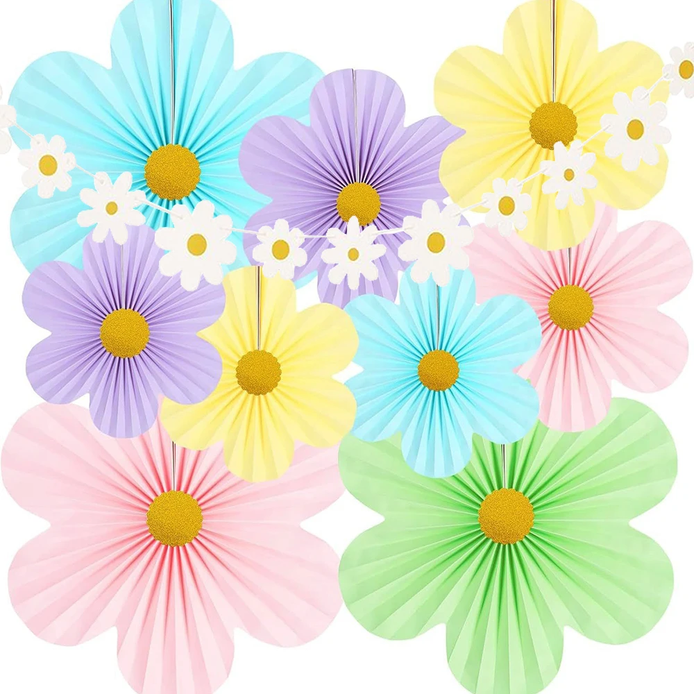 10 Stück Papierblumen-Dekorationen, Party-Papierfächer, florale Pom Poms, florale Hintergrunddekoration für Hochzeiten, Geburtstagsfeiern, Dekorationen – Detail 2