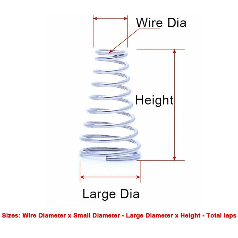 Wire Diameter 0.4/0.5/0.7/0.8mm Conical Cone Compression Spring 304 Stainless Steel Tower Springs Taper Pressure Spring H 7-50mm