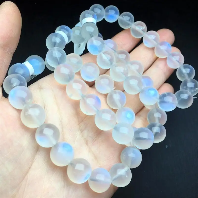 12MM Natural Blue Moon Stone Bracelet Fashion Crystal Quartz Gemstone Jewelry Reiki Healing Gift For Women 1PCS