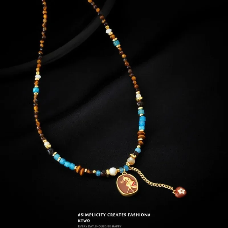 

Diguang · Ethnic Style Retro Color Beaded Necklace Double-sided Pony Rose Design Girls' National Style Personalized Lock