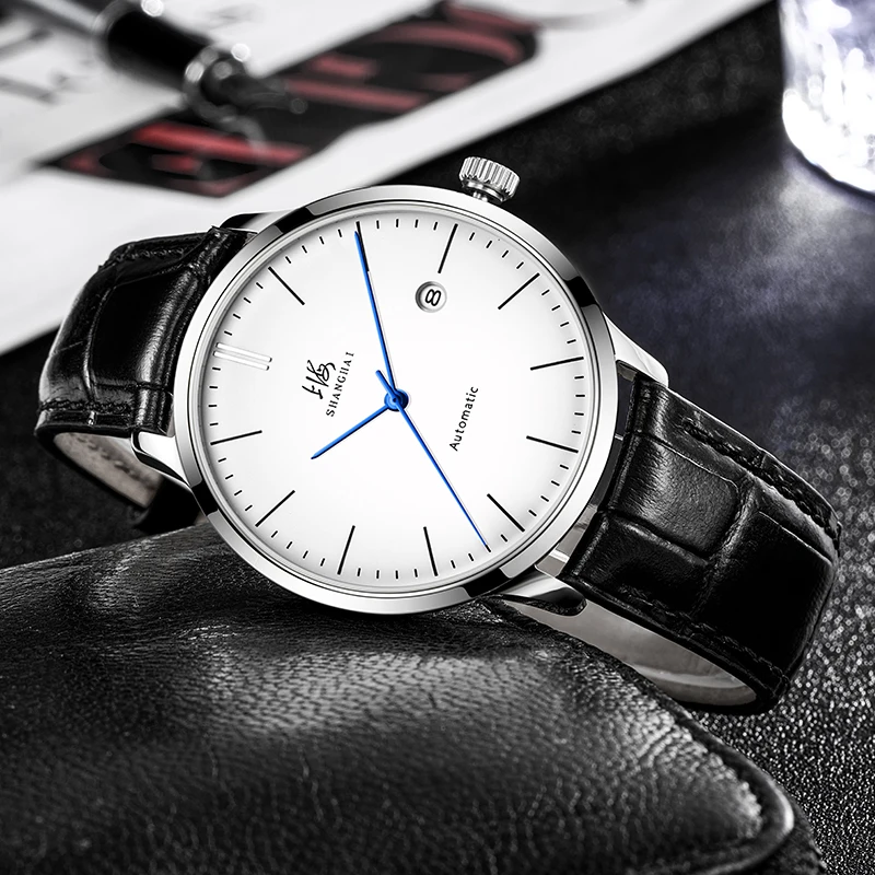 2025 Шанхайские мужские механические наручные часы Деловые часы-календарь 50 м Водонепроницаемая кожаная пряжка Мужские часы 792