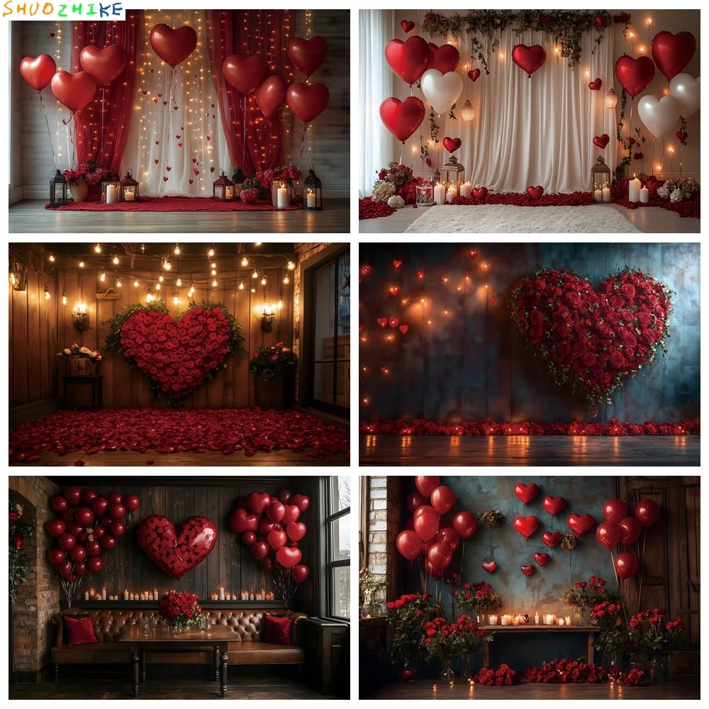 

Valentine's Day Backdrop for Photography Love Heart Balloons Flowers Vintage Interior Room Propose Wedding Photocall Background