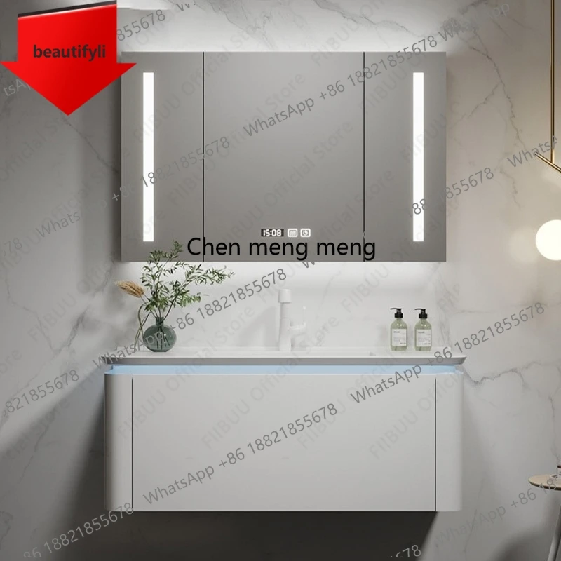 

01A Wall Mounted Bathroom Vanity Combo with Integrated Ceramic Sink Basin Defog Smart Mirror Cabinet Large Storage Cabinet Float