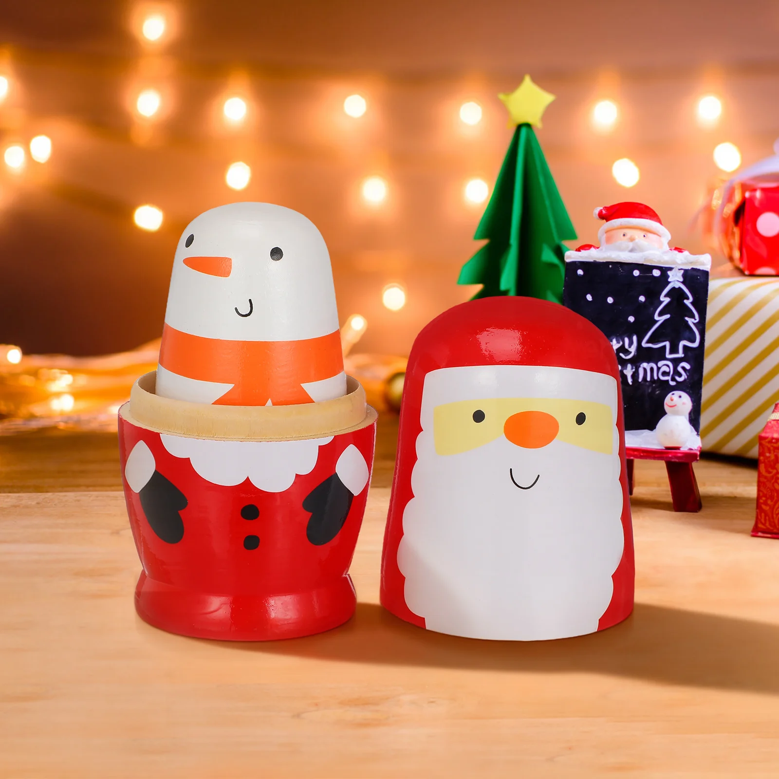 6 szt. Drewniane, lekkie i wytrzymałe ozdoby świąteczne w kształcie Mikołaja, idealne na specjalne okazje, zabawki do układania w stos.