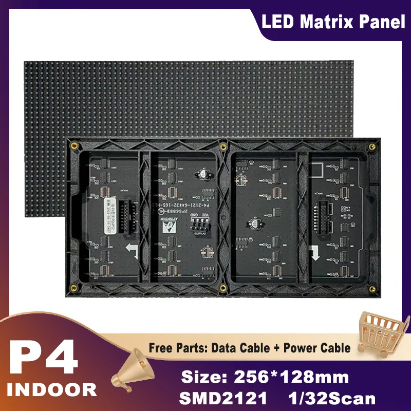 وحدة شاشة عرض LED داخلية P4 مقاس 256 × 128 مم RGB بالألوان الكاملة SMD2121 64 × 32 بكسل شاشة تأجير LED عالية الدقة مصفوفة الشركة المصنعة