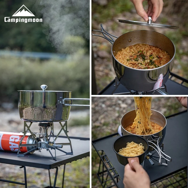 

CAMPINGMOON Thickened Composite Stainless Steel Outdoor Camping Soup Pot Portable Picnic Pot And Cooking Utensils Boiling Water