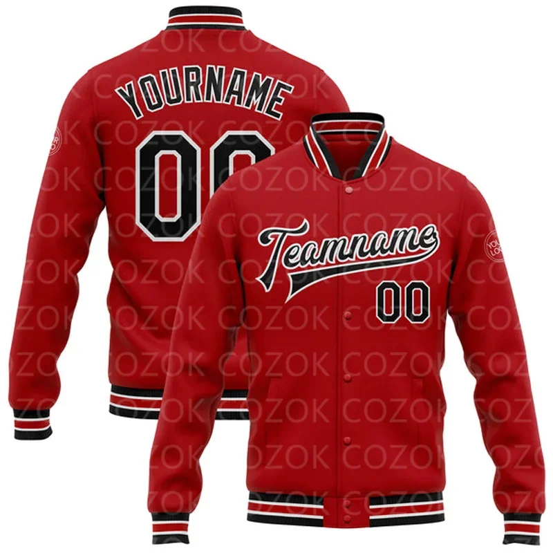 Custom Red Light 3D Printed Baseball Button Jacket Bomber Full-Snap Varsity Letterman Jacket