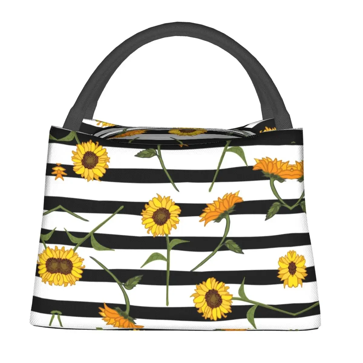 Abstract Sunflower Lunch Bag Striped Print Portable Lunch Box Travel Designer Cooler Bag Vintage Waterproof Tote Food Bags