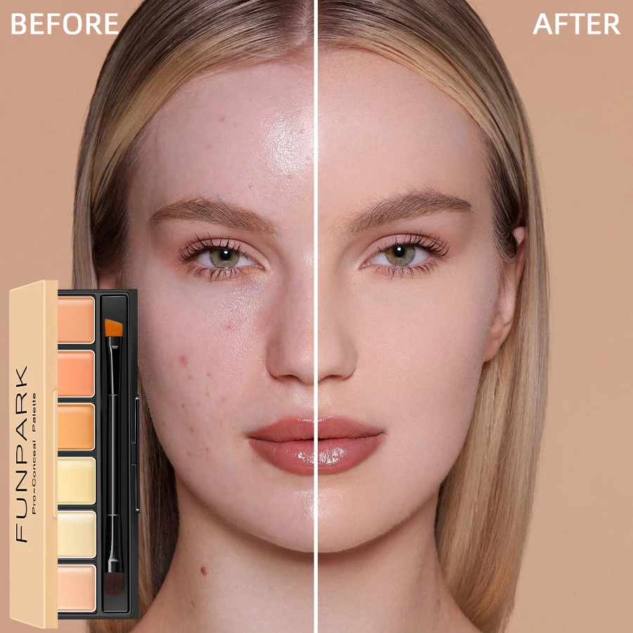 Palette de fard à barrage avec pinceau couvrant pour les cernes, correcteur, fard à joues, crème, contour élevé, maquillage, base, 6 couleurs, 256