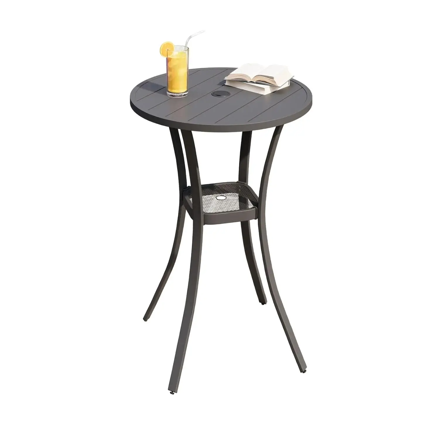 

Patio Bar Height Table, Grey 28" Round Outdoor Pub Table with 1.57" Umbrella Hole for Bistro, Garden, Poolside and Balcony