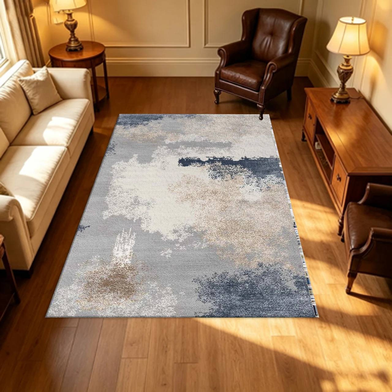 Neutral Grey Navy Beige Abstract Splash Texture Carpet Flooring Modern Minimalist Household Indoor Decor Area Rug