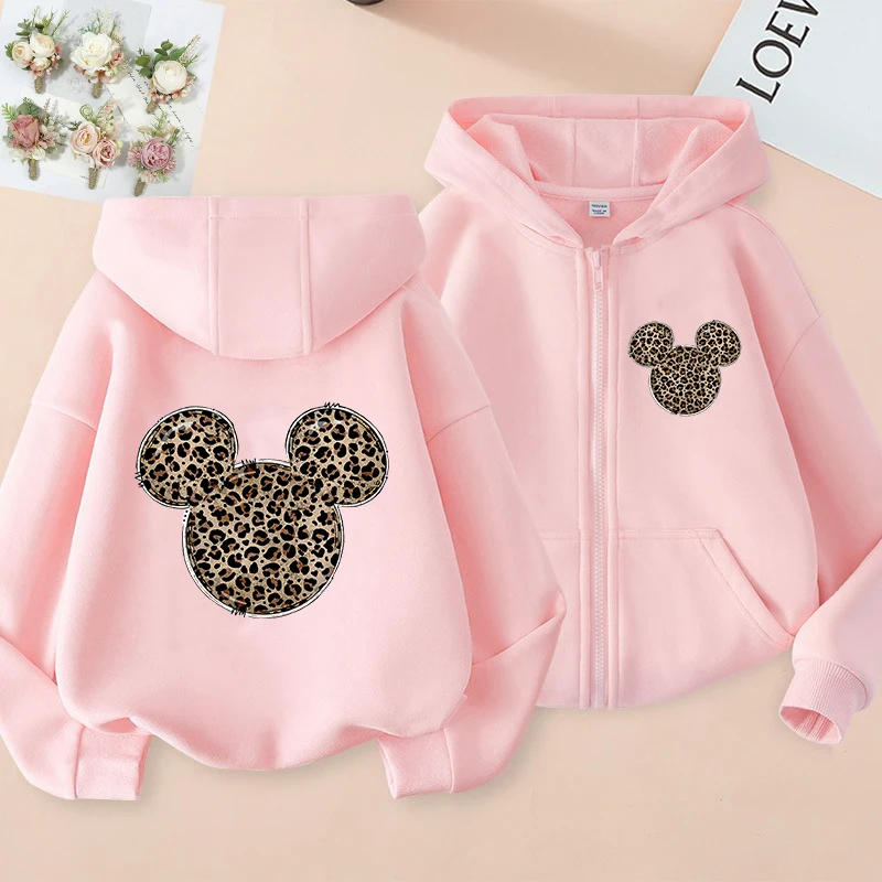 90s Zip Up Hoodie Kawaii Kids Minnie Mouse Children's Hoodie Zipper Children Sweatshirt Clothes Kid Girl Boy Top Hoody