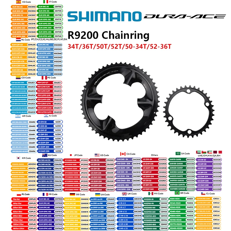 Shimano DURA-ACE R9200 Plateau Pour FC-R9200 FC-R9200-P Vélo De Route Pédalier 34T/36T/50T/52T/50-34T/52-36T Original